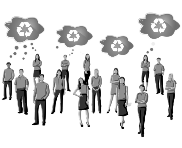 Icono de un grupo de personas e iconos del reciclaje